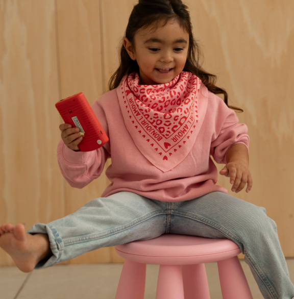 FOULARD LEOPARD 55CM ROSE ET ROUGE