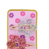 LOT 2 BARRETTES GLITTER FLEUR ROSE/SILVER
