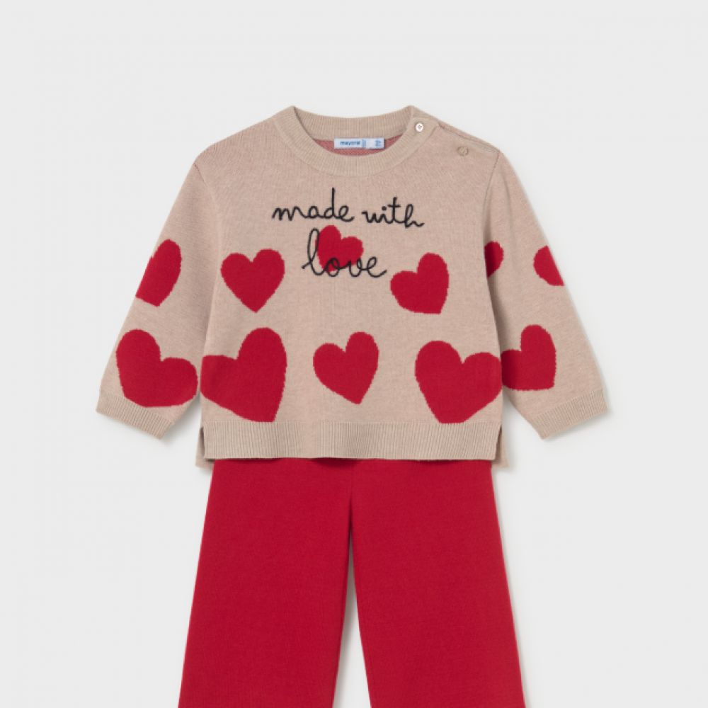 ENSEMBLE PANTALON TRICOT ROUGE COEUR