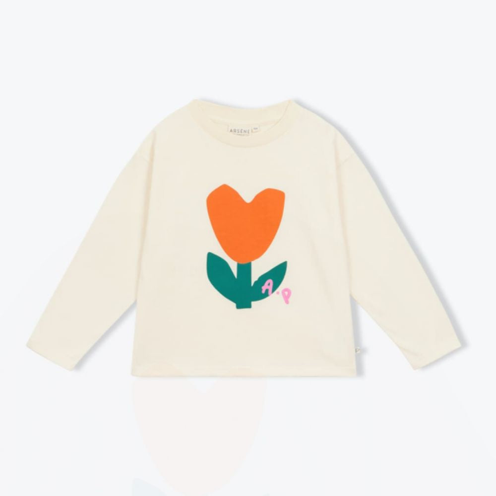 T-shirt fleur coeur ecru