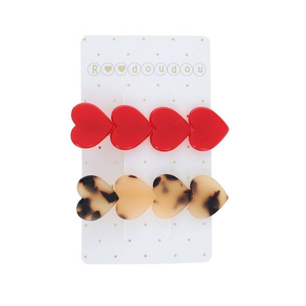 BARRETTES COEURS ROUGE LEOPARD