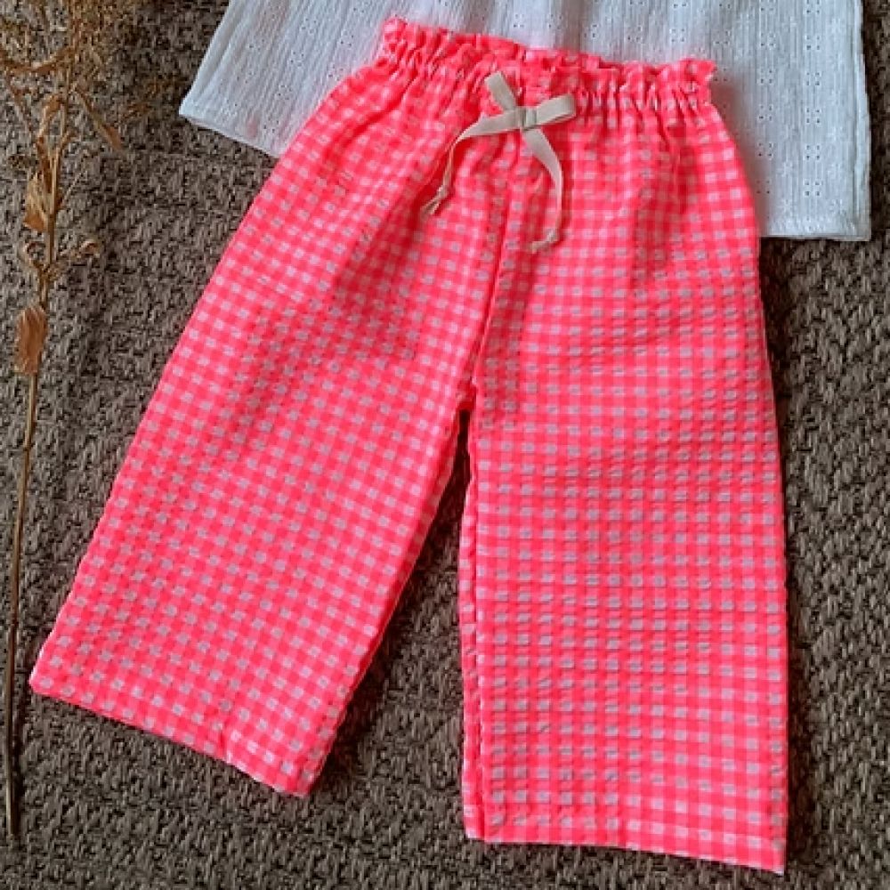 PANTALON A CARREAUX ROSE