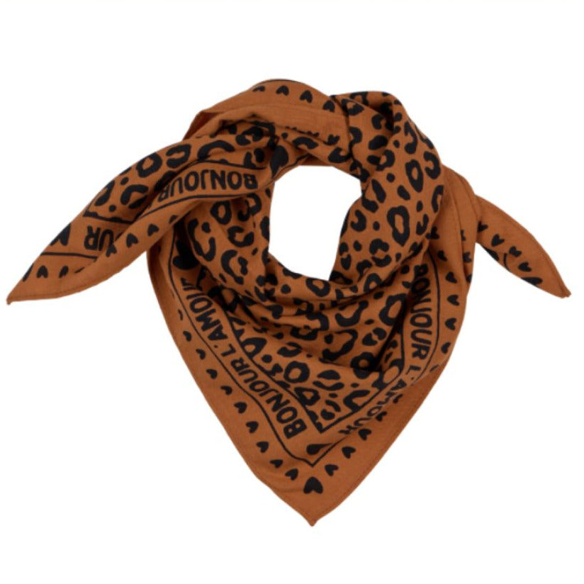 FOULARD LEOPARD 55CM MARRON ET NOIR