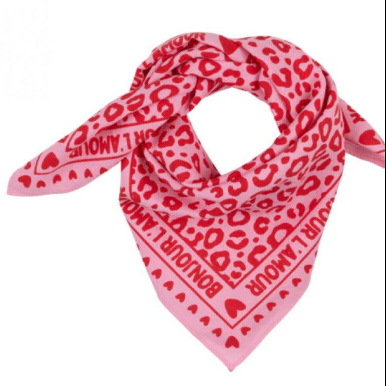 FOULARD LEOPARD 55CM ROSE ET ROUGE