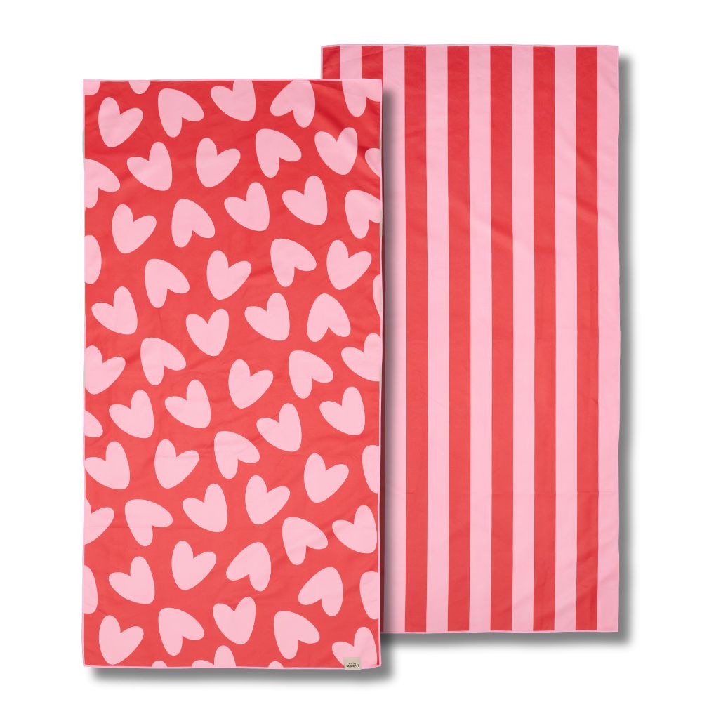 SERVIETTE MICROFIBRE A COEURS ROUGE ET ROSE