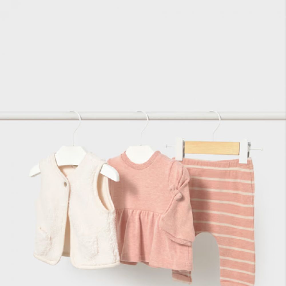 ENSEMBLE LEGGING GILET ROSE / ECRU