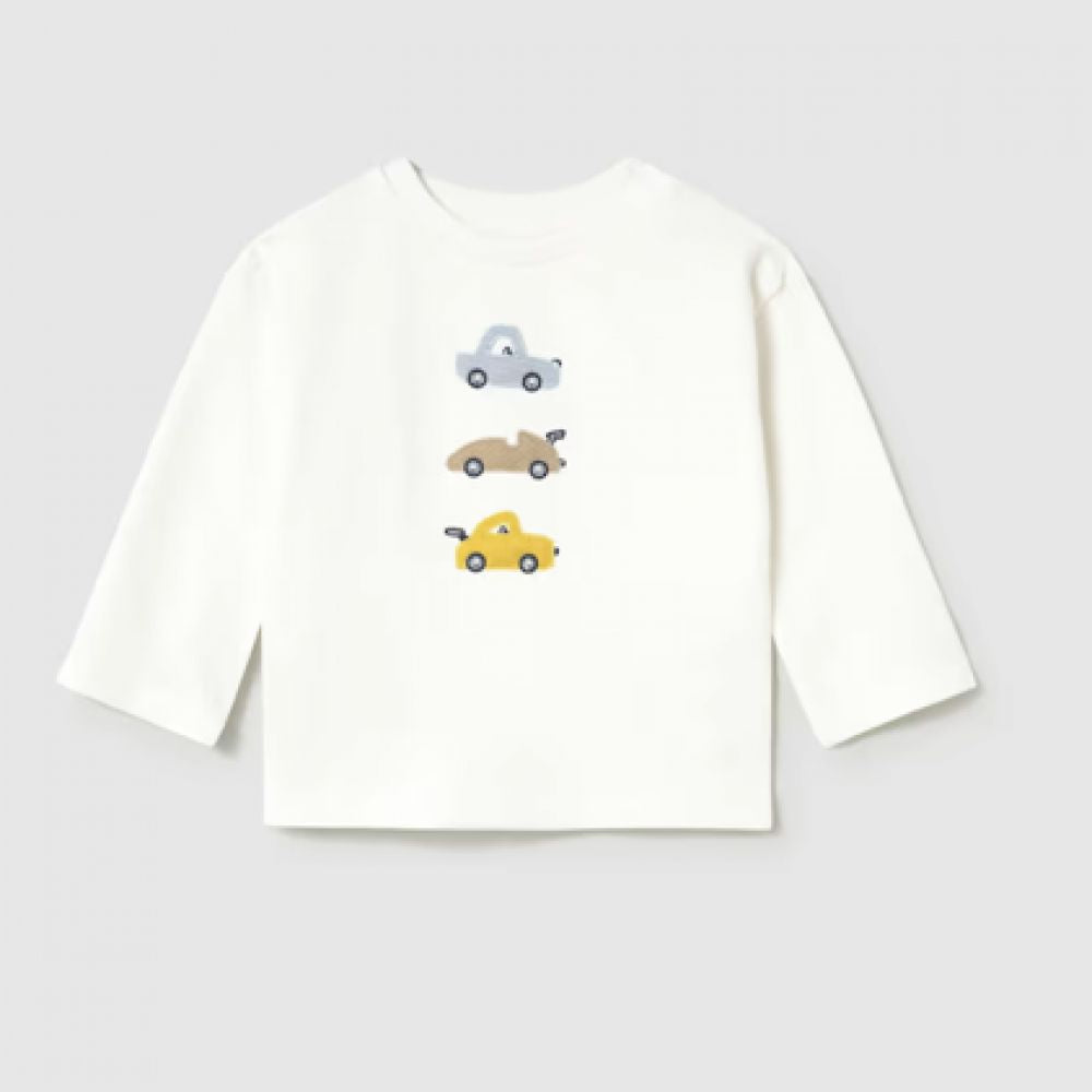 T-SHIRT ML VOITURE ECRU