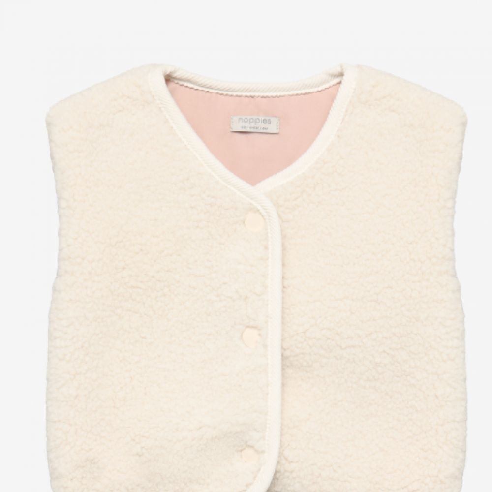Veste sans manches moumoute ecru bebe