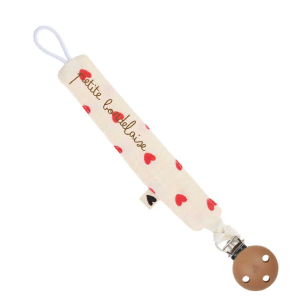 Attache tetine gaze coeurs rouges